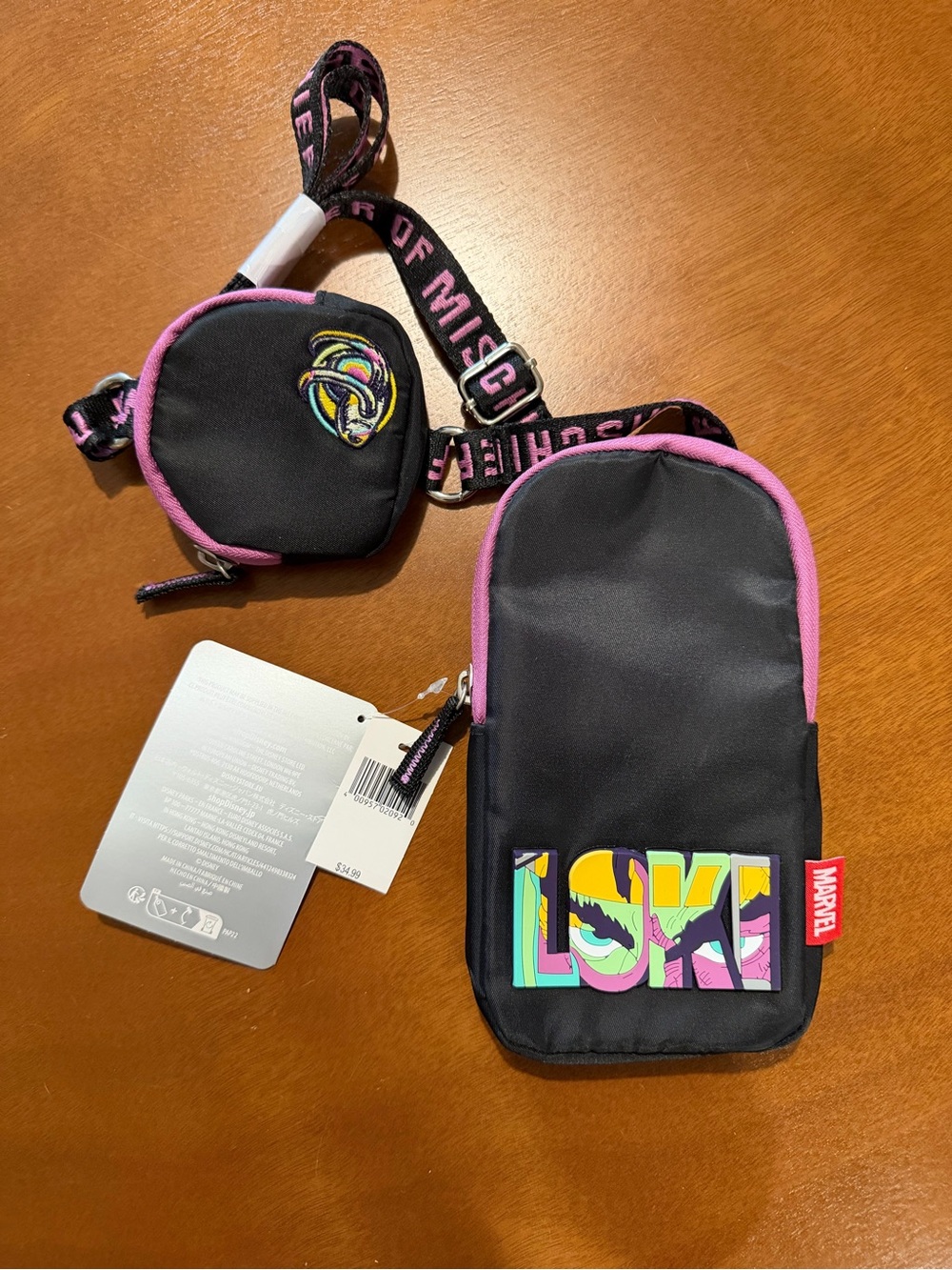 Marvel Black and Pink Loki Graphic Crossbody Pouch Set